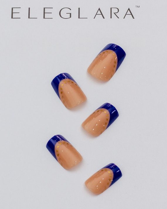 Main photo of eleglara press-on nails item 0024. Square blue french tip press on nails.
