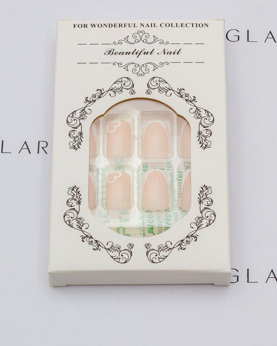 The package photo of eleglara naked color white short french tips press on nails