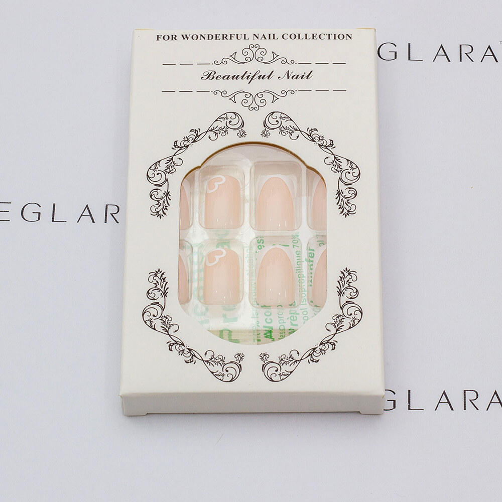 The package photo of eleglara naked color white short french tips press on nails