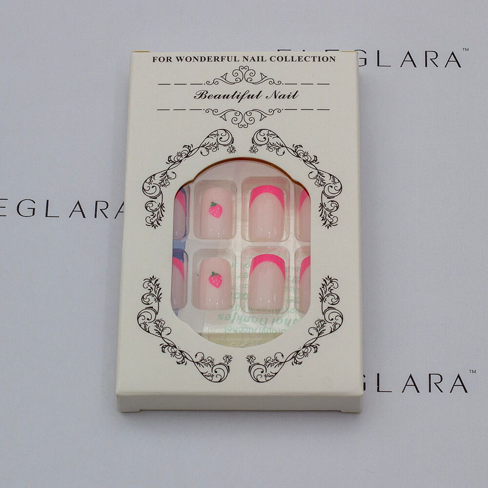 Main package photo of eleglara press-on nails item 0192. Pink french square press on nails.