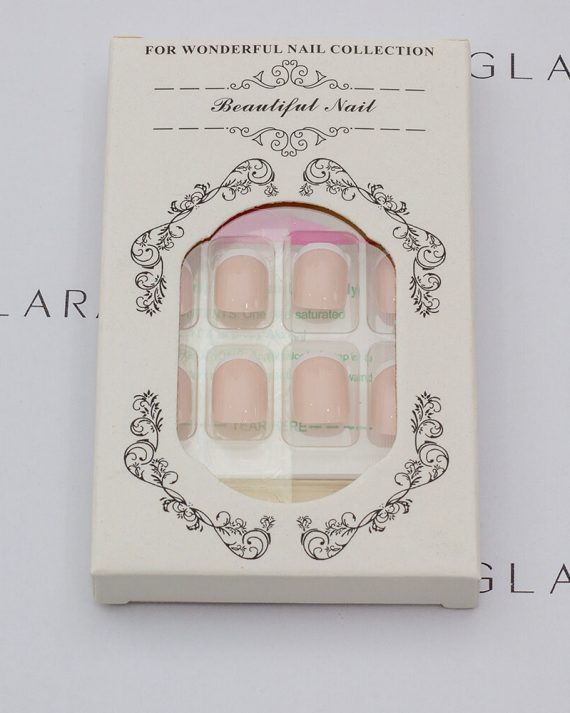 The package photo of eleglara naked color short french tips press on nails