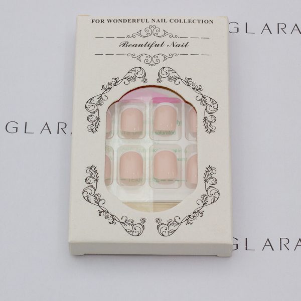 The package photo of eleglara naked color short french tips press on nails