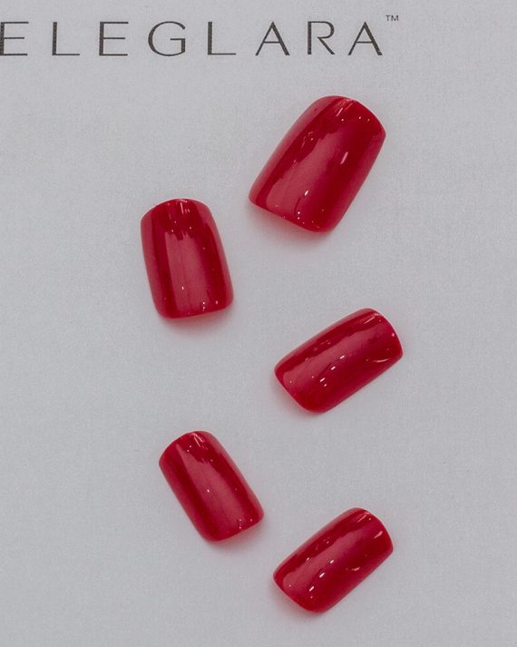 The main photo of eleglara red square press on nails item 0483. Pure red color.