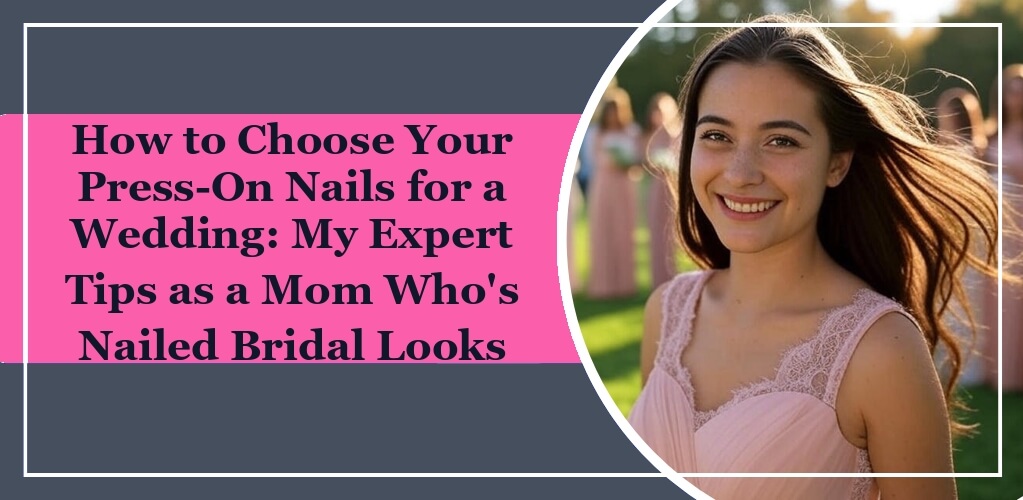 Featured image of eleglara's blog: How to Choose Your Press-On Nails for a Wedding: My Expert Tips as a Mom Who's Nailed Bridal Looks. There is a young woman wearing braidsmaid suit on a lawn.