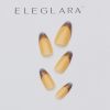 Five medium almond press-on nails with brown gradient from dark tip to light beige base, arranged on a white background with the Eleglara logo, glossy finish showcasing the earthy, boho design.