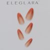 Five medium almond press-on nails with coral gradient from orange tip to soft nude base, arranged on a white background with the Eleglara logo, glossy finish showcasing the warm, boho design.